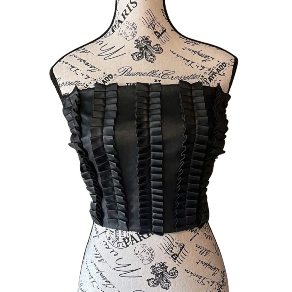 🆕 🇨🇦 Dominique De Sentino Black Faux Leather Corset With Ruffle